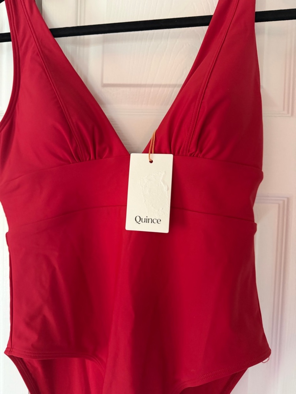 Quince Bright Red V-Neck One-Piece Swimsuit - Picture 2 of 3